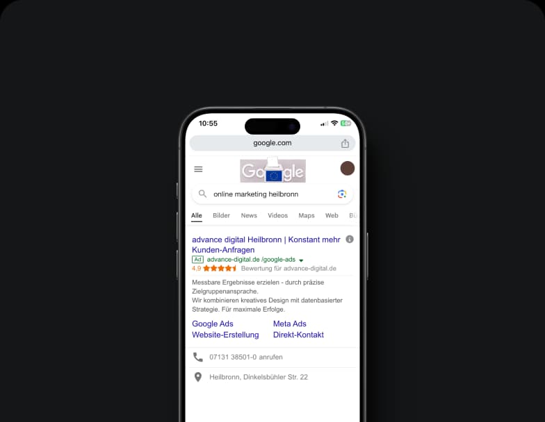 Google Ads Werbeanzeige auf dem Smartphone