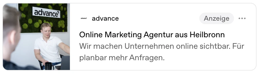 Echte ChatGPT-Anzeige von advance digital: Online Marketing Agentur aus Heilbronn